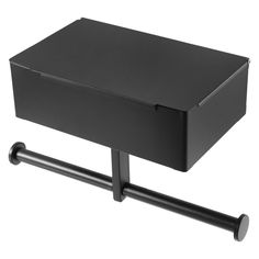 a black box with two metal bars on it's sides and a white background