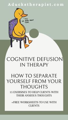 15 helpful ways to help clients learn cognitive defusion, plus hundreds of free worksheets!!! Tons of free resources at a duckstherapist.com JOIN THE COMMUNITY!! Cognitive Diffusion, Cognitive Defusion, Therapy Topics, Cbt Therapy Worksheets, Therapeutic Interventions, Counseling Techniques, Cbt Therapy, Counseling Worksheets