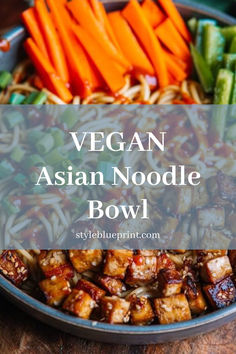 This satisfying plant-based Asian noodle bowl can be served as a cold noodle salad or as a warm stir-fry. Meal prep this recipe for busy weeknights! Served with crispy, umami-rich baked tofu.