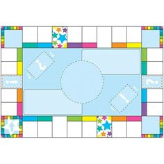 an overhead view of a blue and white floor plan with stars on the border,