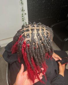 Dreadhead Colors, Loc Colors, Red Dreadlocks, Dyed Dreads, Red Dreads, Mens Twists Hairstyles, Braided Ponytails, Dreadlocks Men, Peekaboo Hair