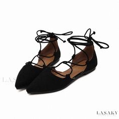 Lasaky - Cross-Strap Low Heel Sandals with Pointed Toe and Flat Sole for Women Lace Up Ballet Flats, Roman Sandals, Lace Up Flats, Mary Jane Shoes Womens, Suede Fashion, Low Heel Sandals, Strap Sandals Women, Womens Summer Shoes, Mary Jane Pumps