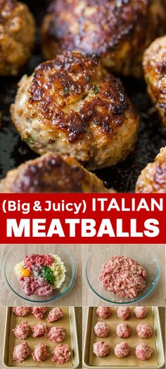 meatballs are being cooked on the grill and then placed in pans to cook