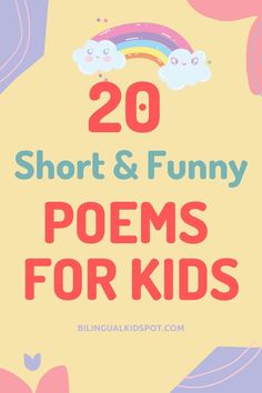 the text reads 20 short and funny poem for kids with rainbows in the background