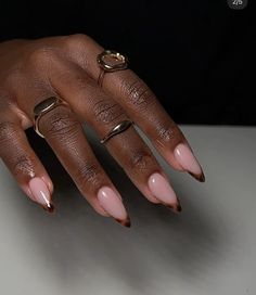 #fallnails #autumnnailart #brown #nailsofinstagram Brown Nail Tips Acrylic, Brown French Tip Design, Almond Tortoise Shell Nails, Cream Brown Nails, French Tip Acrylic Nails Brown, Gel Brown Nails, Dark Skin Nails Ideas, Brown Tip Acrylic Nails, Chocolate French Tip Nails