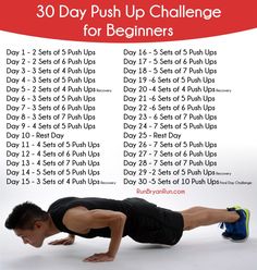 a man doing push up exercises for beginners on a white background with the words 30 day push up challenge