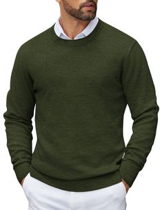 PRICES MAY VARY. 【Comfortable Fabric】Men's Crew Neck Sweater made of soft, lightweight and stretchy material, which warmth with out the weight, provides a comfort and warm wearing experience in chill days. 【Classic Looking】Mens Knit Sweater features with special crewneck design, basic dress sweater style, slim fit, long sleeve, solid colors, ribbed hem and cuffs. Stylish all while keeping you warm. 【Versatile】This Mens Pullover Sweater is a versatile and fashionable addition to your wardrobe. Yo Mens Christmas Outfit, Gingerbread Outfit, Mens Crewneck Sweater, Green Sweaters, Crew Neck Sweater Men, Crew Neck Sweaters, Mens Crewneck, Mens Pullover Sweater, Mens Knit