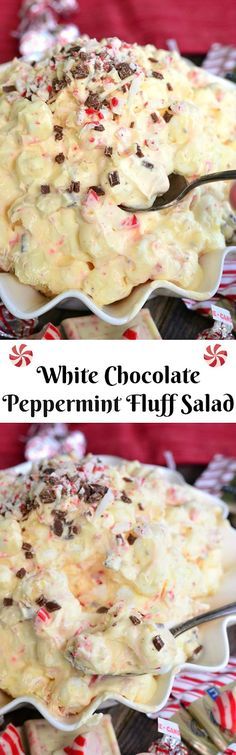 white chocolate peppermint fluff salad is an easy and delicious holiday dessert recipe