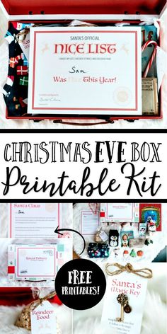 the christmas eve box printable kit is open and ready to be used for gifts