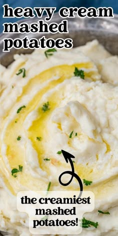 mashed potatoes in a pan with the title above it