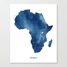 a blue watercolor map of africa