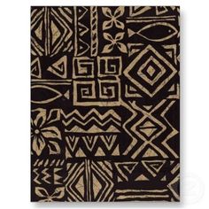 a black and white rug with an abstract design