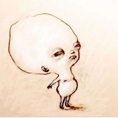 a drawing of an alien looking up at something