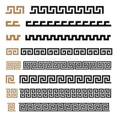 an image of different types of lines and shapes in black and gold colors on a white background