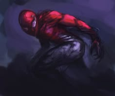 a drawing of a spider man with his hands on his knees and one hand in the air