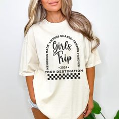 Embark on your next adventure with our Girls Trip Shirt, perfect for creating lasting memories with your best friends. This custom trip shirt is tailored to celebrate your girls' vacation, ensuring you stay chic and coordinated.  Whether you're in vacay mode or enjoying a summer holiday, this girls vacation shirt is a must-have for your travel collection. Perfect for any summer trip, our summer vacation shirt adds a stylish touch to your getaway. https://naturesbountyboho.etsy.com - Runs true to Vacation Mode Shirt, Trendy Pre-shrunk Shirt For Vacation, Trendy Vacation T-shirt With Slogan, Casual Slogan T-shirt For Vacation, Fun T-shirt For Summer Adventures And Vacation, Summer Vacation Shirt, Girls Vacation, Girls Trip Shirts, Comfort Color