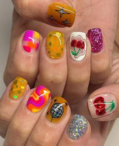 Short Nails Colorful, Short Fun Nails, Concert Nails, Hello Nails, Saturday Night Fever, Nail Pictures, Night Fever, Bright Nails