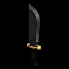 a large knife with a gold handle on it's end and a black blade in the middle