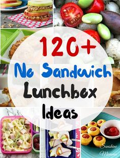 there are many different lunchbox ideas in this collage with the words 120 + no sandwich lunchbox ideas