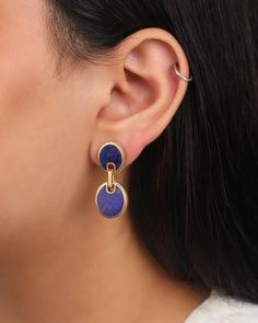 Preeti Sandhu Lapis Lazuli Ara Link Drop Earrings | OLIVELA Earrings Display, Lapis Lazuli Earrings, Lapis Lazuli Stone, Earring Display, Traditional Jewelry, Gold Plated Sterling Silver, Oval Cut, Lapis Lazuli, Jewelry Collection