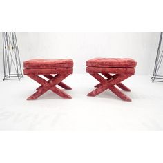 Pair of Red Brick X Base Billy Baldwin Mid Century Modern Window Benches West Elm Bench, Billy Baldwin, Blue Bench, Window Benches, Modern Window, Leather Bench, Chelsea House, Modern Windows, Modern Seating