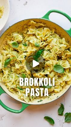 broccoli pasta in a green skillet with the words brooklyn pasta on it