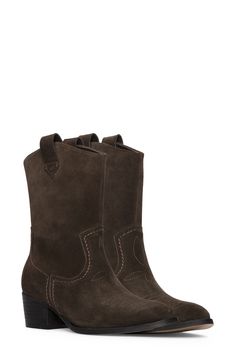 Built on a flexible rubber sole, this Western-inspired suede boot makes style effortless with its walkable block heel and quick side zip closure. 2" heel Side zip closure Leather upper/synthetic lining/rubber sole Imported Western Mid-calf Suede Boots With Suede Lining, Western Mid-calf Suede Boots, Casual Boots With Suede Lining And Block Heel, Casual Suede Heeled Boots With Suede Lining, Casual Heeled Boots With Suede Lining, Casual Suede Mid-calf Boots For Work, Casual Suede Heeled Boots With Leather Sole, Suede Boots With Stacked Low Heel, Casual Mid-calf Suede Boots With Suede Lining