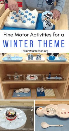 a boy is playing with some toys in his playroom and the words fine motor activities for a winter theme