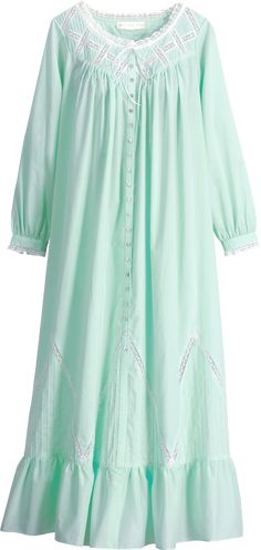 Long Sleeve Lace Trim Robe For Bedtime, Feminine Lace Trim Nightgown For Overnight, Spring Nightgown With Lace Trim For Overnight, Cotton Lace Trim Sleepwear For Wedding Night, Spring Overnight Dresses With Lace Trim, Cotton Nightgown In Cottagecore Style, Spring Lace Trim Robe For Bedtime, Spring Bedtime Robe With Lace Trim, Cottagecore Cotton Sleepwear With Lace Trim