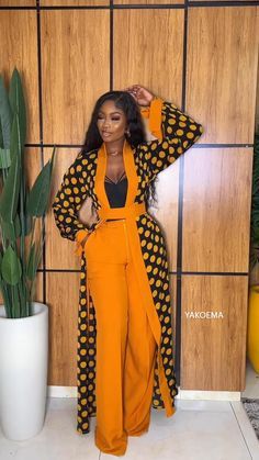 African Romper Jumpsuits, Nigerian Casual Wear For Ladies, African Woman Clothes, Bobrisky Before And After, African Business Attire, Two Piece Kimono And Pants, Kimono And Palazzo Outfit Nigeria, Kimono And Trousers Outfit