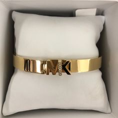 Brand New In Box! Never Been Worn And In Excellent Condition Comes In Original Box See Photos For More Details! Michael Kors Modern Jewelry For Gifts, Modern Michael Kors Jewelry For Gift, Modern Michael Kors Gold Jewelry, Black And Gold Watch, Diamante Bracelet, Large Cuff Bracelet, Steel Logo, Michael Kors Bracelet, Bangle Bracelet Gold