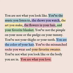 a poem written in different colors with the words you're not what you look like