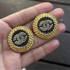 Super Rare Vintage Chanel Earrings. These Are In Pristine Condition. Hard To Find Such Good Condition Earrings From That Long Ago. These Are The Clip On Style (As All Vintage Chanel Earrings). These Are Showstopping. Designer Black Clip-on Earrings, Designer Black Clip-on Jewelry, Luxury Metal Clip-on Earrings For Evening, Luxury Black Round Clip-on Earrings, Luxury Black Diamond Round Earrings, Luxury Round Black Diamond Earrings, Designer Black Round Earrings, Luxury Black Bling Jewelry, Elegant Black Bling Earrings