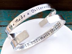 You made a difference is hand engraved (stamped) onto the outside of this cuff and your personalized message will go on the inside. Add a design to the ends. This makes a great thank you gift for retirement, teachers, mentors, nannies, anyone who has made a difference in your life. #thankyou #differencemaker #jewelry #gifts Nurse Week, Bracelet Quotes, Metal Cuff Bracelet, Bar Necklace Personalized, Jewish Jewelry, Farewell Gifts