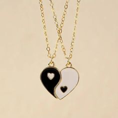 This Pair Of Heart-Shaped Friendship Necklaces Combines The Symbolic Beauty Of Yin And Yang With A Stunning Gold-Plated Design. Each Pendant Features One Half Of The Heart, Elegantly Interlocking To Form A Complete Whole When Brought Together. The Yin And Yang Motif Symbolizes Balance And Harmony, While The Golden Plating Adds A Touch Of Elegance And Warmth. Perfect For Best Friends Or Partners, These Matching Necklaces Celebrate Unity And Complement Each Others Unique Strengths. Each Necklace I Friendship Necklaces For Three People, Friendship Necklaces Yin Yang, Yin And Yang Friendship Necklaces, Matching Necklaces For Trio, Necklace Yin Yang, Matching Necklaces For Three Best Friends, Matching Things For Best Friends, Connecting Necklaces, Matching Necklaces For Best Friends