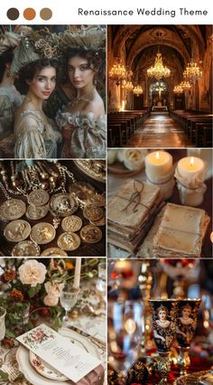 a collage of photos with candles and other items