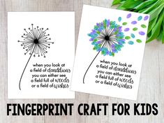 two greeting cards with the words fingerprint craft for kids