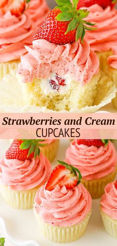 strawberries and cream cupcakes on a white plate