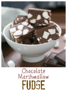 chocolate marshmallow fudge in a white bowl