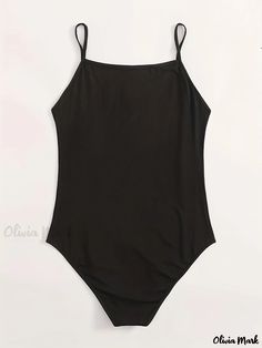 Olivia Mark - Enhanced Fit Plus Size Sports Bodysuit, Womens Plus Spaghetti Strap Cami Bodysuit with Letter Print and Subtle Stretch Summer Plain Bodysuit, Adjustable Straps Tank Top For Swimming, Solid Color Stretch Cami Swimwear, Casual Sleeveless Leotard, Black Cami Bodysuit For Summer, Casual Spaghetti Strap Bodysuit For Swimming, Solid Color Cami Swimwear For Summer, Casual One-piece Bodysuit With Adjustable Straps, Casual Cami Bodysuit For Beach