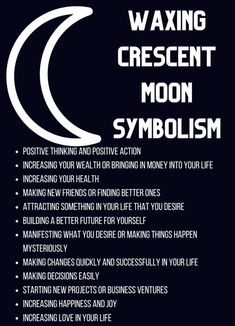 Waxing Crescent Manifestation, Crescent Moon Symbolism, Waxing Crescent Moon Affirmation, Waxing Moon Meaning, Waxing Moon Affirmations, Waxing Crescent Moon Spells, Cresent Moon Tattoo Meaning, Waxing Crescent Moon Rituals, Waxing Crescent Phase Moon