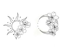 the sun and flowers are drawn on paper