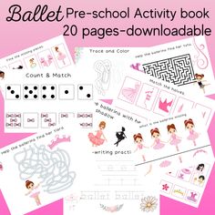 ballerina pre - school activity book with 20 pages and printables on it