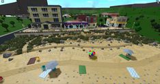 Bloxburg Beach Town Layout, Beach Town Bloxburg, Town Bloxburg, Korean Town, Winter House Exterior