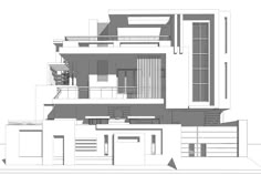 an architectural drawing of a house with multiple levels and balconies on the second floor