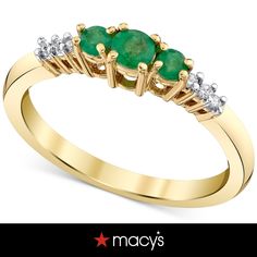 in stock Macy's 14k Gold Promise Ring, Classic Macy's Promise Ring Jewelry, Macy's 14k Gold Rings For Anniversary, Macy's Gold Rings With Prong Setting, Macy's Green Jewelry For Anniversary, Three Stone Ring, Three Stone Rings, Three Stone, Stone Ring