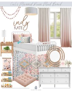 a bedroom with pink, white and gold decor on the walls is featured in this article