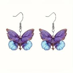 Nwot Purple Blue - Vibrant Butterfly Dangle Earrings - Exquisite Acrylic Jewelry With Feminine Charm B Vibrant Butterfly, Butterfly Dangle Earrings, Acrylic Jewelry, Acrylic Jewellery, Purple Butterfly, Butterfly Earrings, The Purple, Party Accessories, Styl Vintage