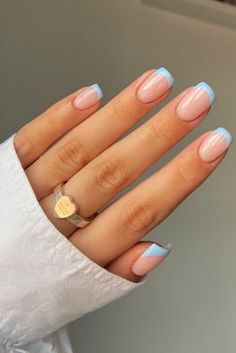 Butterflies Blue, Blue Acrylic Nails, Acrylic Design, Nails Aesthetic, Simple Gel Nails, French Tip Acrylic Nails, Casual Nails, Classy Acrylic Nails, Nails White