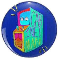 a blue button with an image of a robot holding a box that says cab - net aman